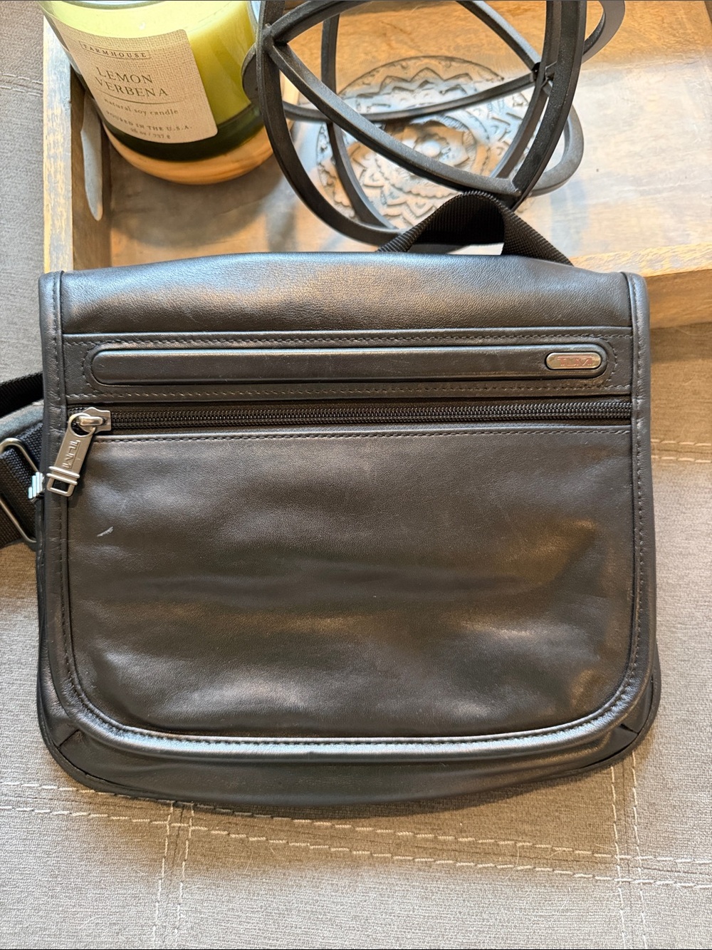 Tumi Black Leather Small Messenger Crossbody